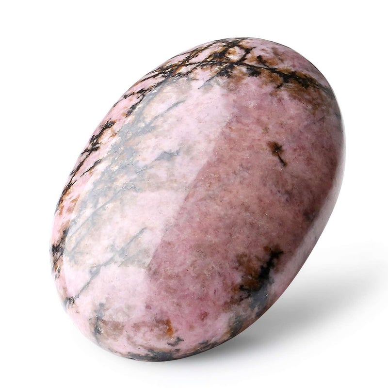 LAIDANLA Rhodonite 24 Large Palm Stone Healing Crystals Natural Gemstones Calming Effects Energy Balancing Reiki Polished Worry Stone Cleansing Protection Anxiety Stress Relief Therapy 1PC